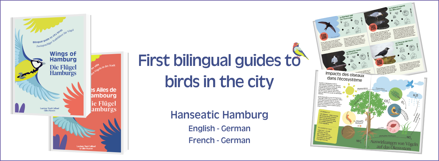 First-ever bilingual litterature about birds of Hamburg, available In English-German and French-German, presents the 43 most visible birds.