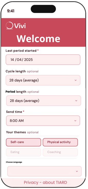 Vivi registration screen